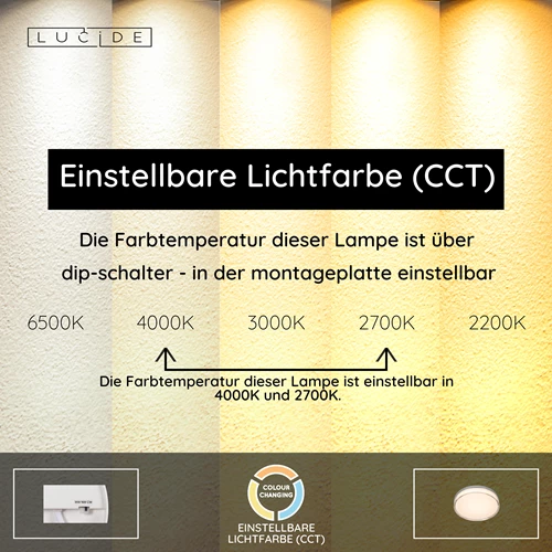 Lucide PLANO - Deckenleuchte Badezimmer - Ø 28 cm - LED Dim. - CCT - 1x16W 2700K/4000K - IP44 - Opal - USP